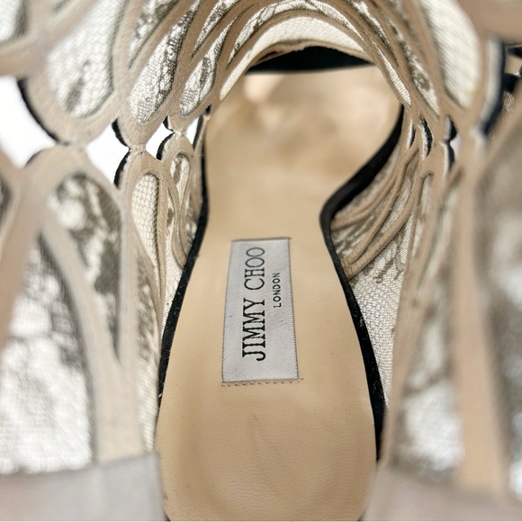 JIMMY CHOO Fauna Lace Suede Cage Heeled Sandal in Black - Picture 9 of 12
